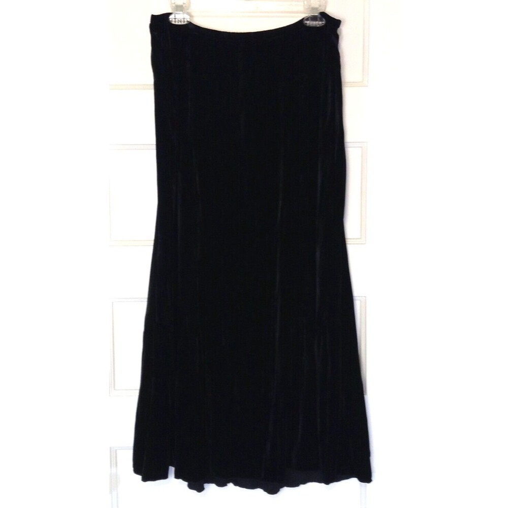 J Jill Skirt M Black Silk Maxi Burnout Crushed Velvet Elastic Waist Goth Witchy